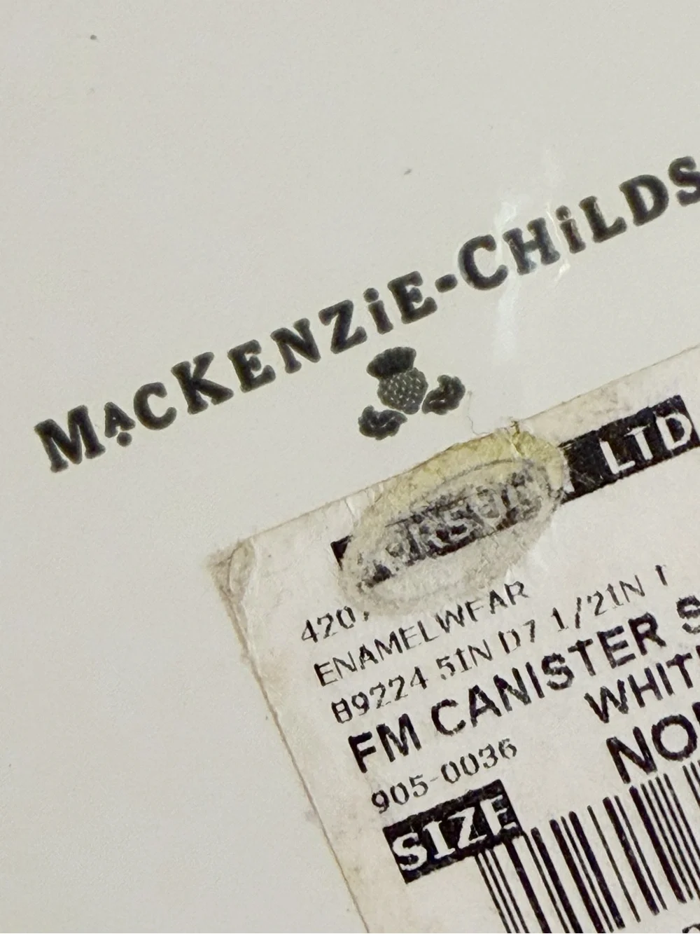 MacKenzie-Childs Small Canister White Floral Market with HTF Blue Ring